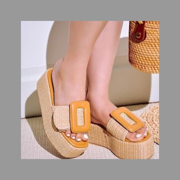 NIB Cape Robbin Indi Platform Raffia Sandals for Women SZ 10 - Picture 1 of 5